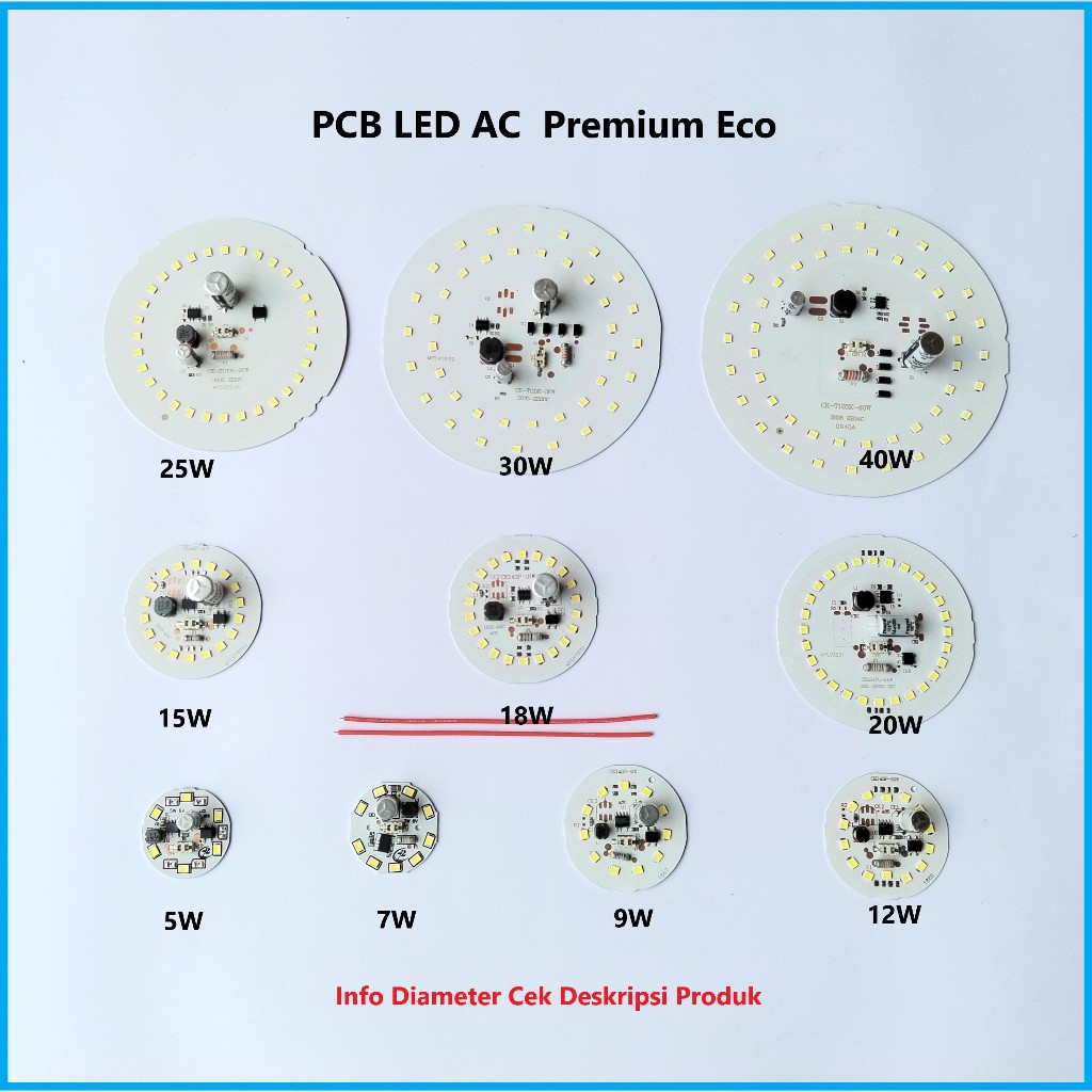 Jual PCB LED AC Premium Eco Watt Lengkap 5W 7W 9W 12W 15W 18W 20W 25W ...