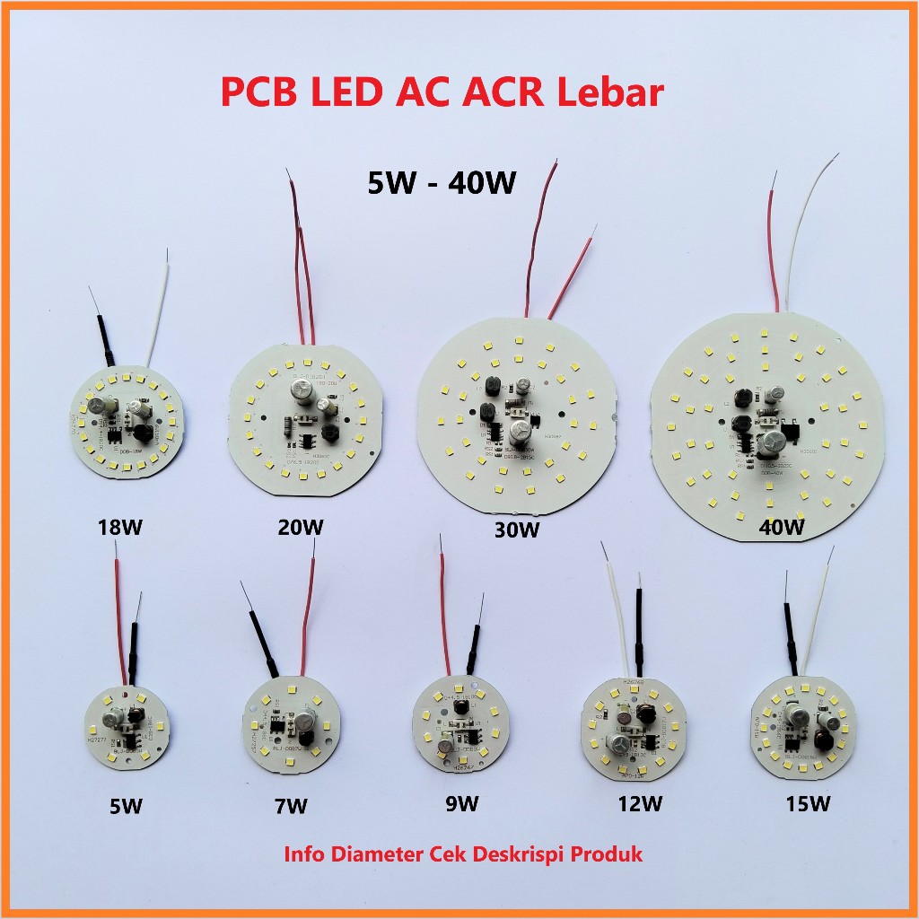 Jual PCB Lampu LED AC Berbagai Macam Watt ACR Lebar 5 7 9 12 15 18 20 ...