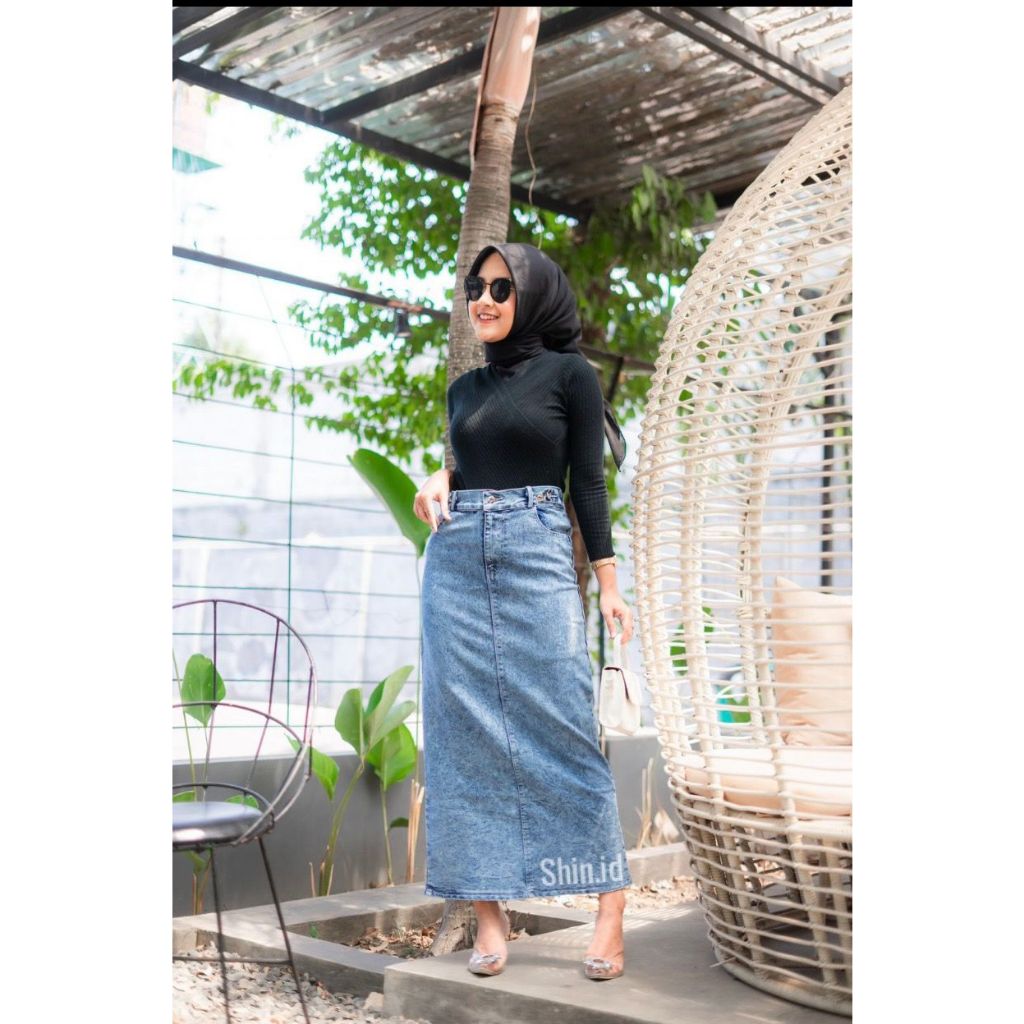 Jual Fuji Rok Jeans Span Premium - Skirt Jeans Theana - Rok Jeans Span ...