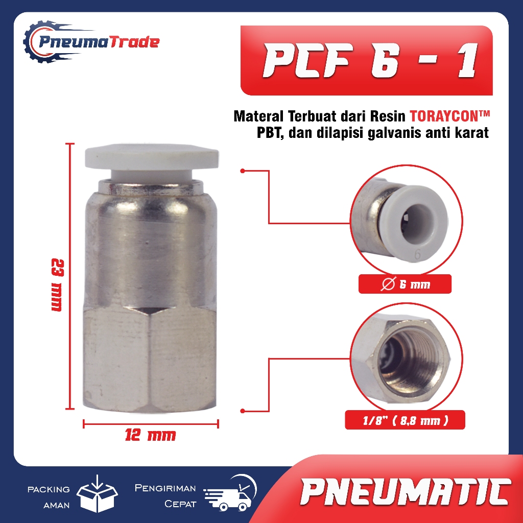 Jual PCF Sambungan Pneumatic Fitting Lurus 10 / 12 / 8 / 6mm BSP 1 / 8 ...