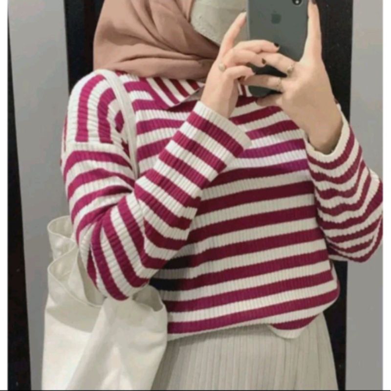 Jual Swater Rajut Silvana oversize garis strip rajut preimum | Shopee ...