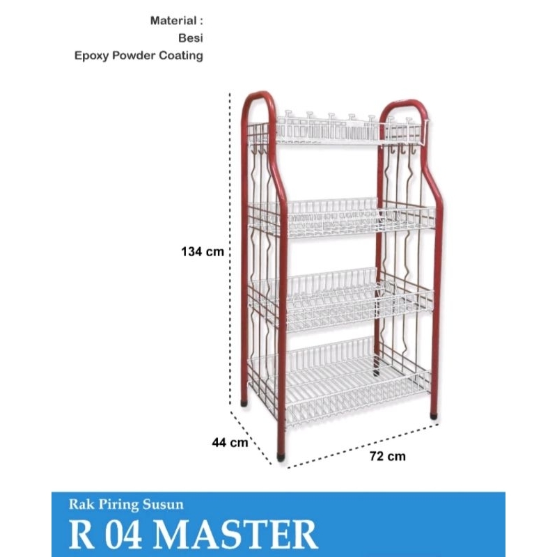 Jual Rak Piring Master R04 Susun 4 Besi Coating Tebal Kuat Original ...