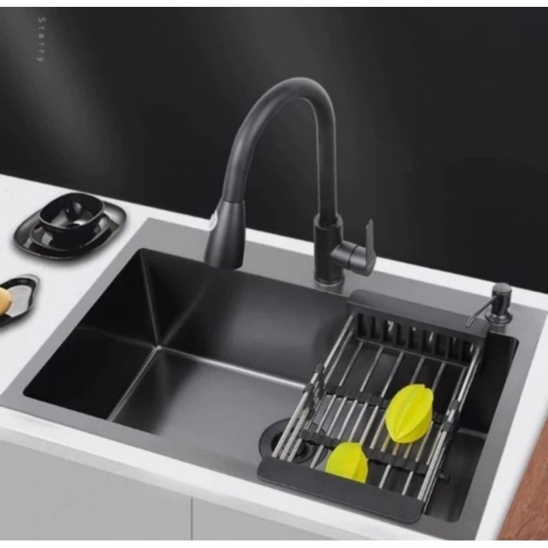 Jual Promo Kitchen Sink Black Stainless Komplit Set Kran Fleksibel