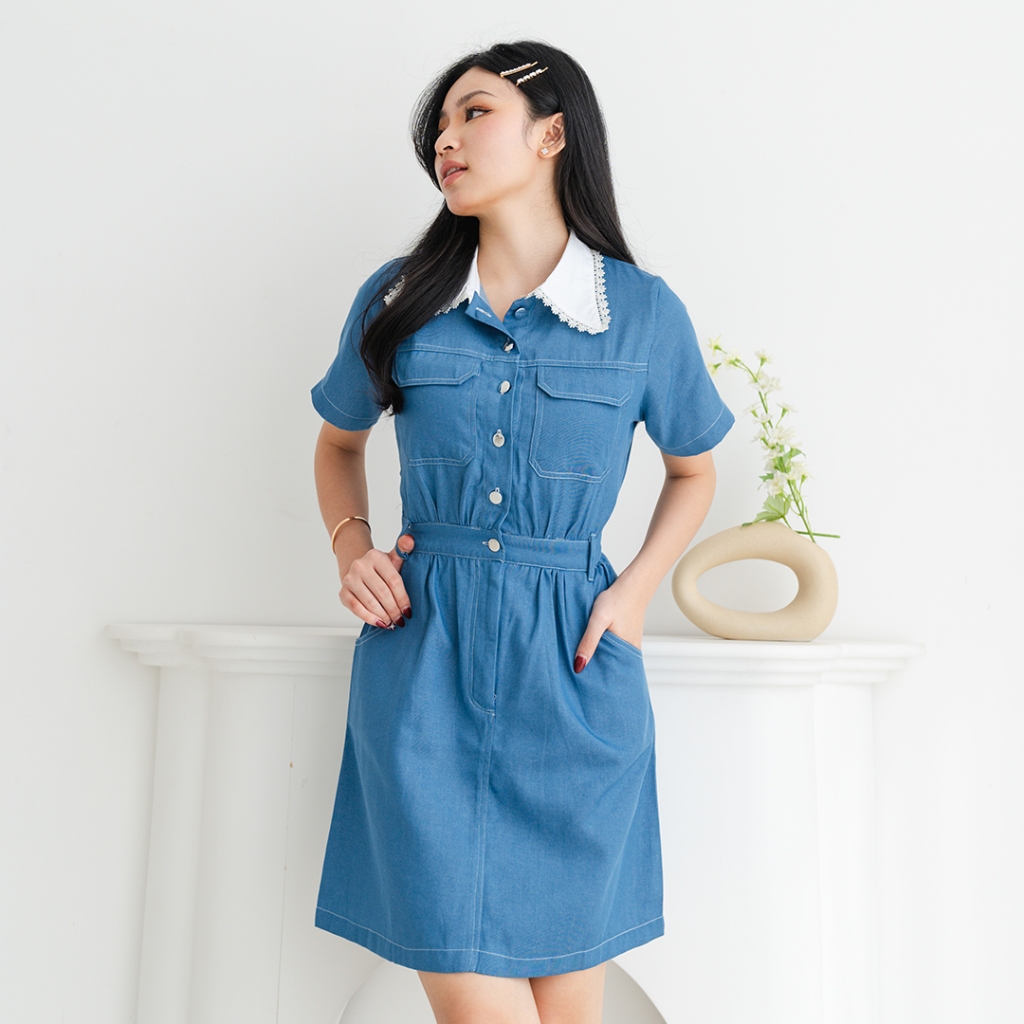 Jual DoHee Denim Dress Dress wanita dress denim wanita Shopee Indonesia