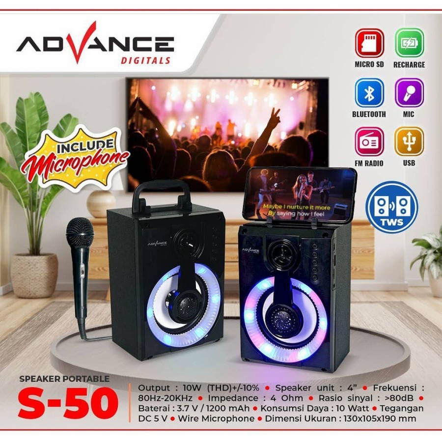 Jual Speaker Advance Bluetooth Music Box & Karaoke S-50 4inch / S50 ...