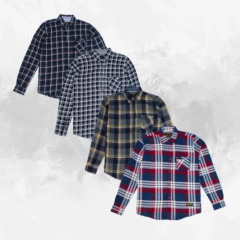 Jual Kemeja Flanel Pria Lengan Panjang Flannel Kotak-kotak Brand