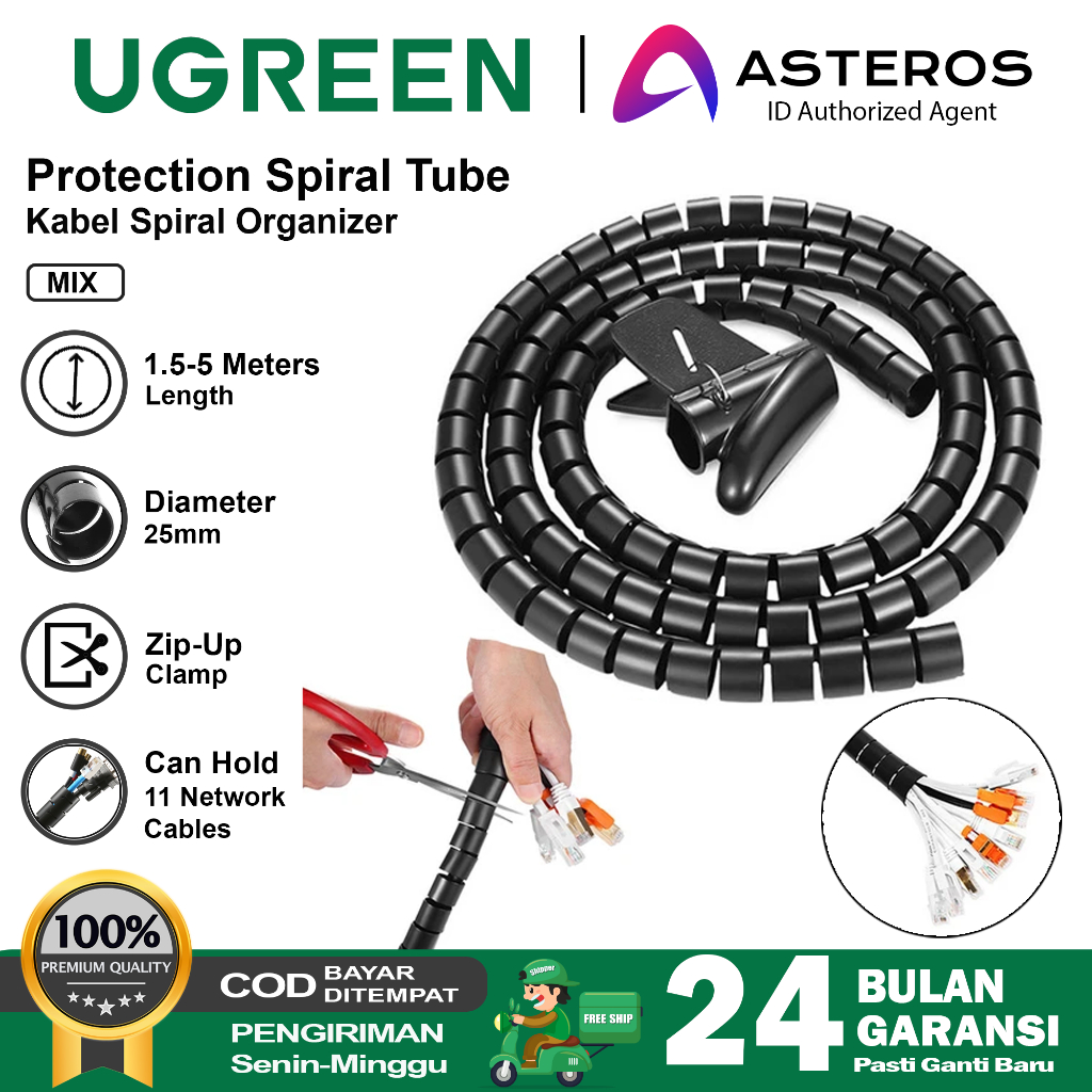 Organizzatore Per Cavi A Spirale – Tubo Avvolgicavo 1,5m (Diametro 16/22/28 Mm) – Gestione Cavi Per PC, TV E Auto – Colori: Bianco, Nero, Argento
