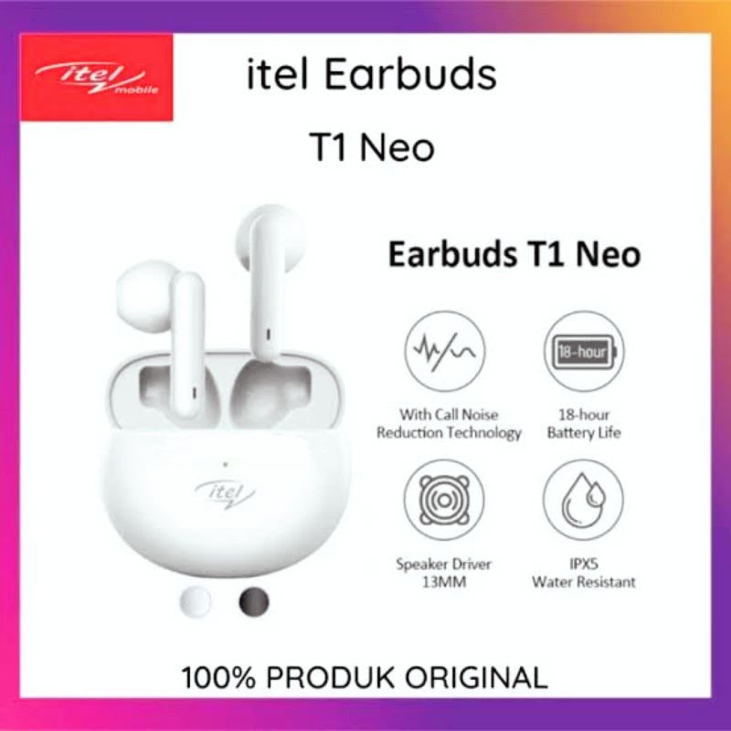Itel Earbuds T1 Neo Headset bluetooth Itel /Earphone Itel Garansi Resmi  Itel Indonesia