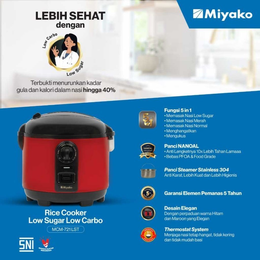 Jual MIYAKO Magic Com MCM721 LST 5in1 Rice Cooker Less Sugar MCM 721 ...