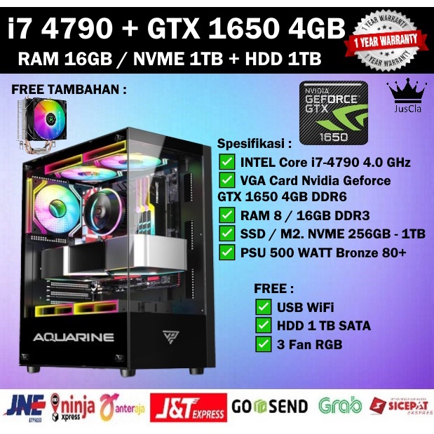 Jual PC GAMING INTEL CORE i7-4790 4,0GHz|RAM 16GB|NVME 1TB|VGA GTX 1650  4GB|HDD 1TB|KEYBOARD+MOUSE GAMING|WIFI | Shopee Indonesia