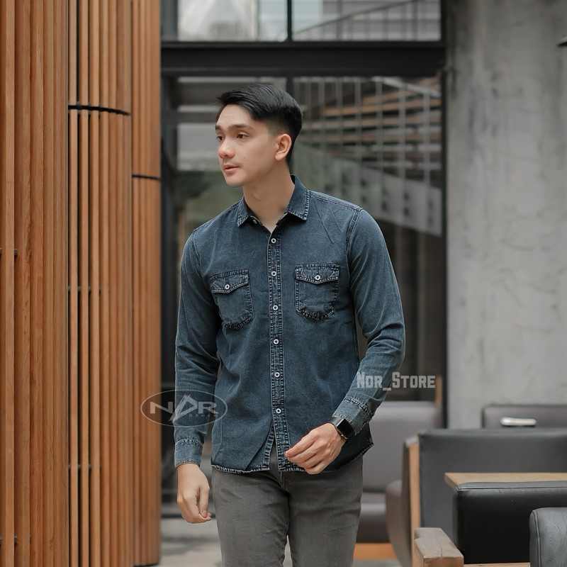 Jual KEMEJA JEANS DENIM LENGAN PANJANG PRIA TERLARIS Shopee