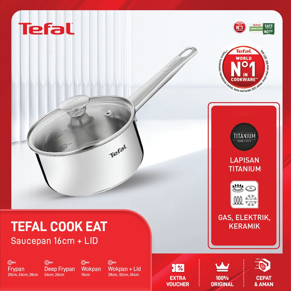 Jual Tefal Cook Eat Stainless Steel Saucepan 16cm + Lid / Panci Anti ...