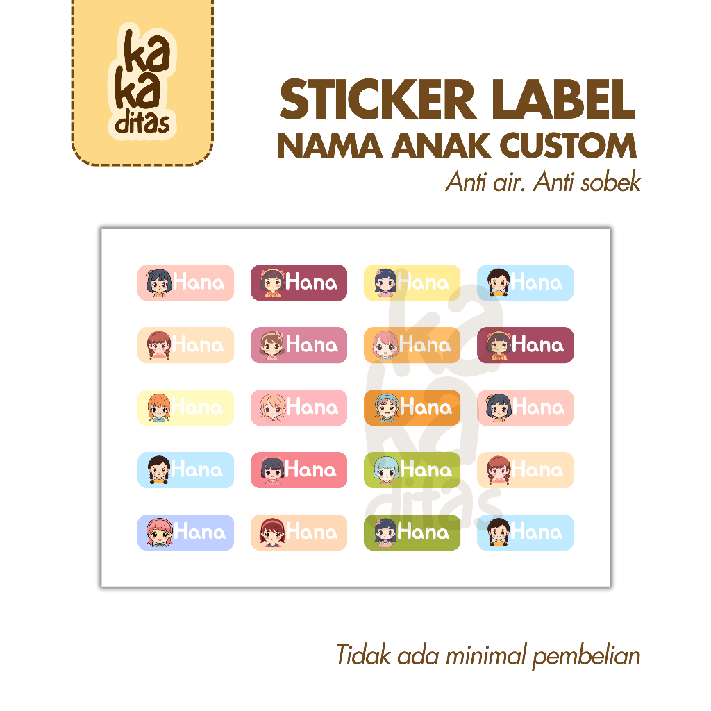 Jual Kakaditas Sticker Label Nama Anak Tema Anak Perempuan Ukuran 4cm