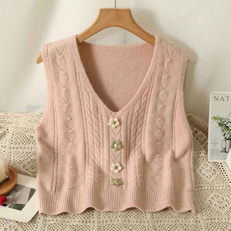 新品Herencia cut out design over knit vest Handmade Sweater Vest, Hand Knit Sleeveless Sweater, Wool