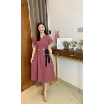 Meganshoping Gladys Dress Midi Casual Gaya Korea Fashion Wanita