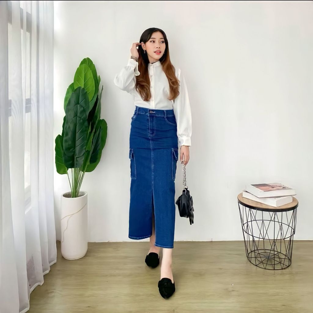 Jual BKofficialstore - Rok Cargo Jeans Wanita kekinian - Rok Cargo ...