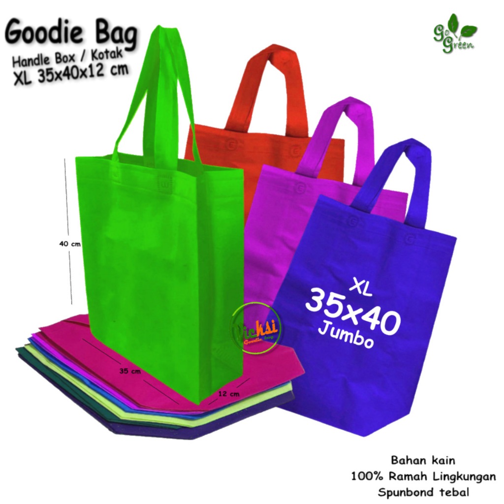Tas Spunbond Goodie bag Handle Box Kotak Ukuran Jumbo XL= 35x45x12  Kantong Kain belanja Parcel Sembako Shopping bag Goodybag Hampers Souvenir 