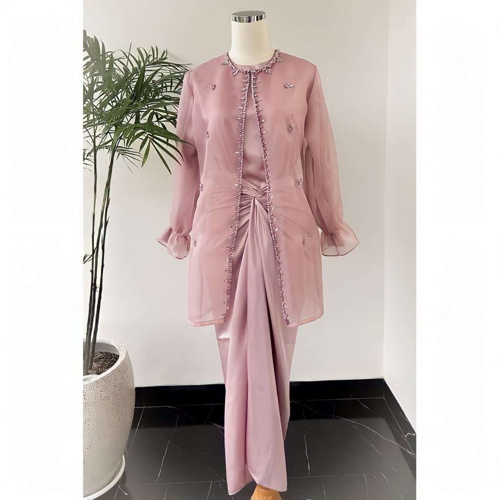 Jual One Set Wanita Kekinian Outer Jeema Organza Atasan Rok Lilit ...