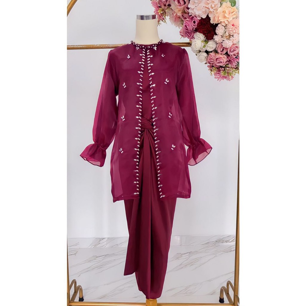 Jual One Set Wanita Kekinian Outer Jeema Organza Atasan Rok Lilit ...