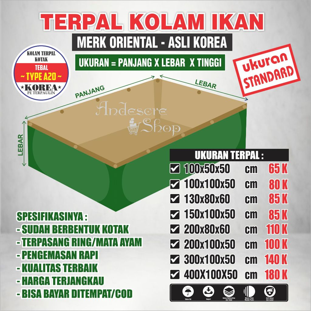 Jual Kolam Terpal Ikan Tambak Type Ketebalan A Ukuran Standar Asli Korea Terpal Kolam Ikan