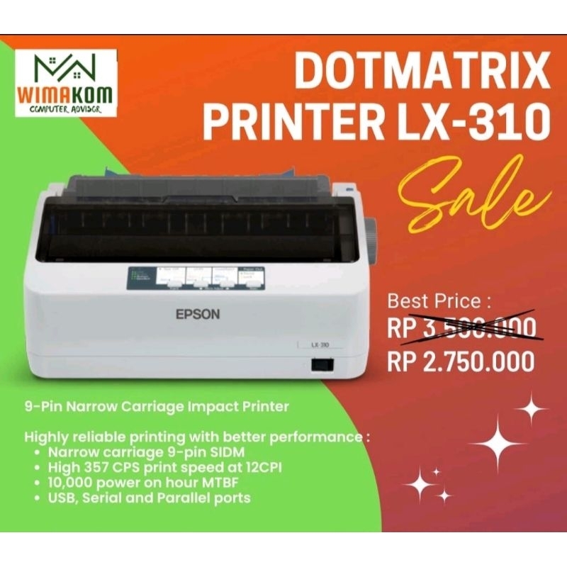 Jual Printer Dot Matrix Epson LX310 LX310 LX 310 Fullset Dus Garansi 1