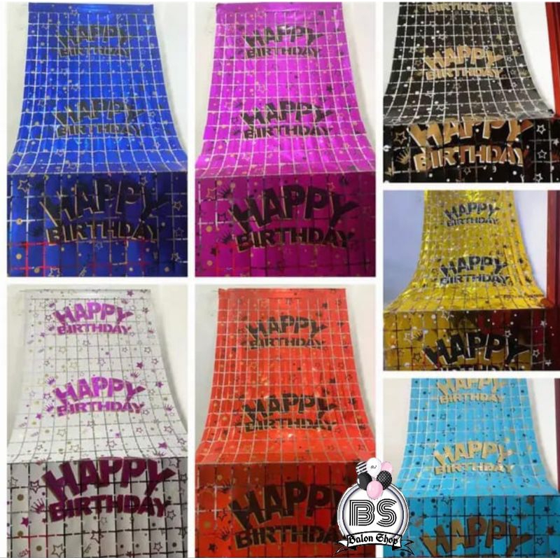 TIRAI FOIL PETAK MOTIF HAPPY BIRTHDAY | BACKDROP / BANNER ULANG TAHUN 1x2M