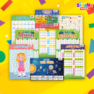 ZIVANAKIDS - Poster Edukasi Anak Pendidikan Paud TK SD Huruf Alfabet Hijaiyah Angka Hewan & Rumus