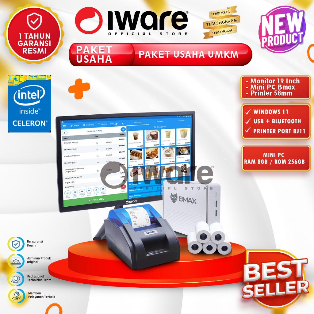 Jual Iware Paket Usaha Cafe Resto PC Mini Kasir Windows 11 Monitor ...