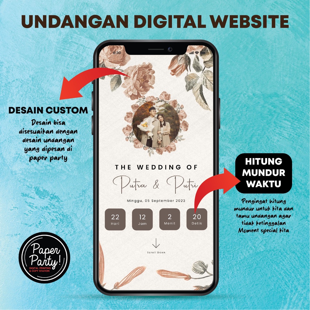 undangan web digital website pernikahan cantik, bisa custom sesuai tema undangan