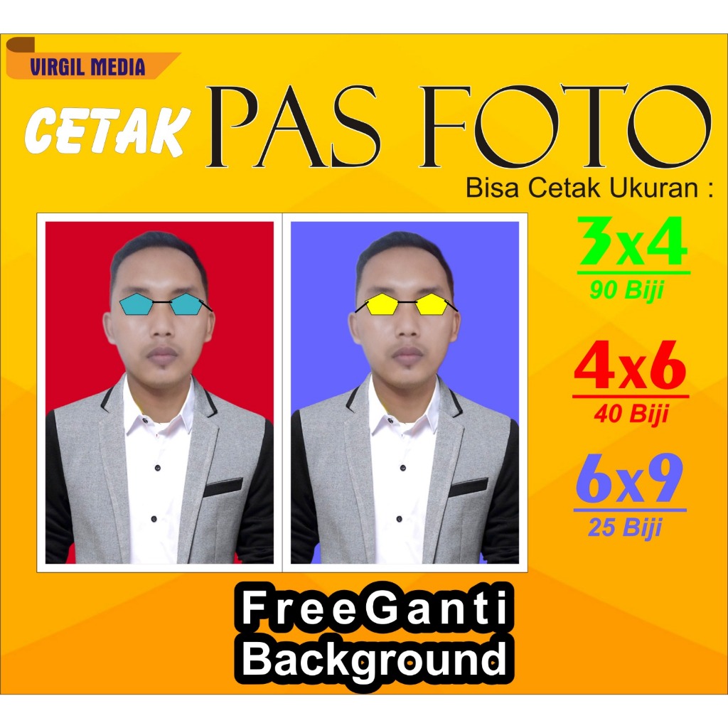 Jual Cetak pas foto 3x4 / 4x6 / 6x9 (polaroid) bisa ganti Background
