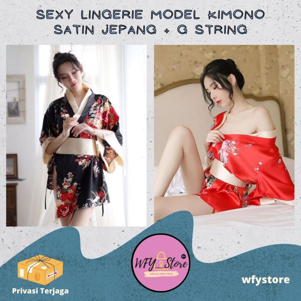 Jual Sexy Lingerie Wanita Model Kimono Satin Jepang + G String - Baju Tidur  | Shopee Indonesia