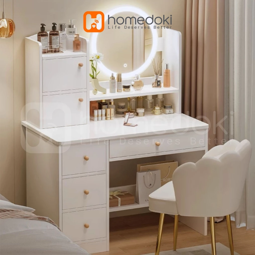 Homedoki Meja Rias Minimalis/Meja Rias Led/Meja Rias Lampu/Meja Rias Aesthetic/Meja Rias Sliding/Meja Make up