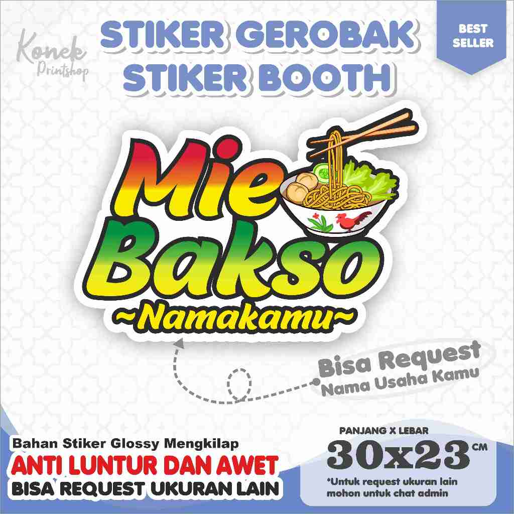 Jual Bisa Custom Nama Usahastiker Kaca Gerobak Stiker Kaca Booth Mie Bakso Soto Ayam Bakso 