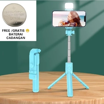 Tripod Tongsis Bluetooth 4 IN 1 Flash Light Tripod Bluetooth Selfie Stick LED Flash Selfi Stik