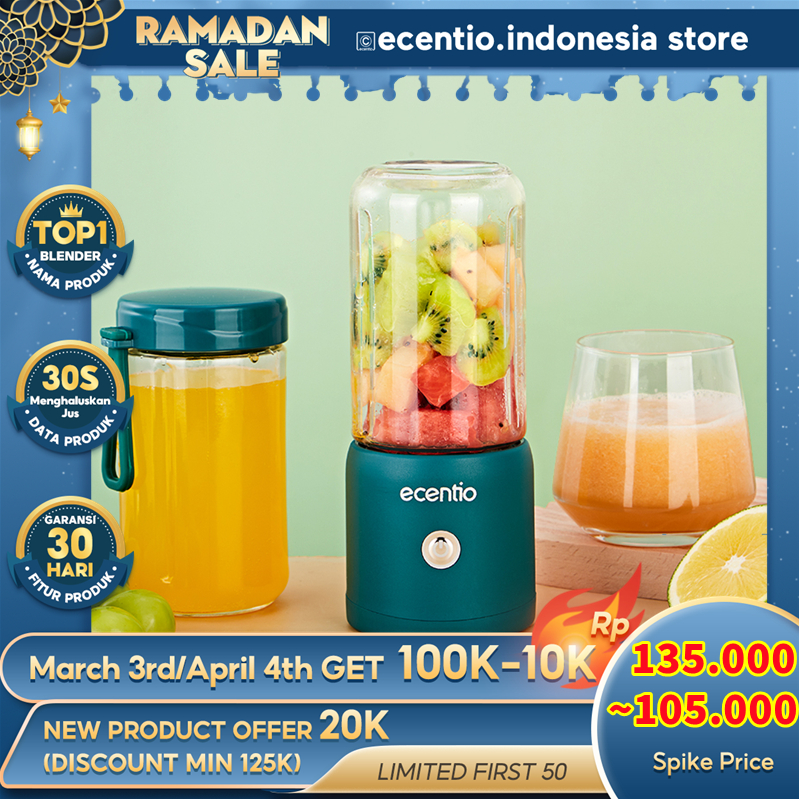 Jual Ecentio Blender Juicer Portable 2 Botol 8 Mata Pisau Blender Kaca Mini Cangkir Gelas