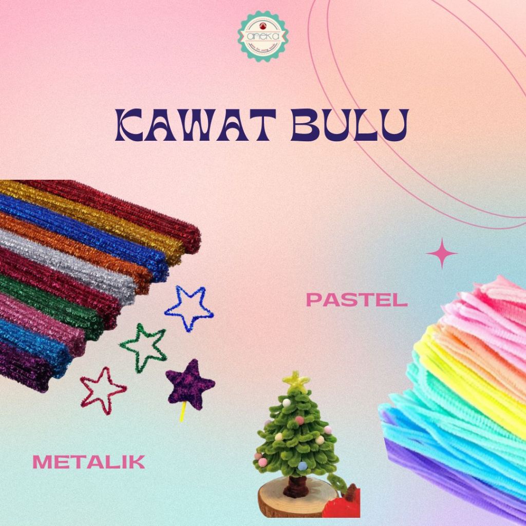 Jual Anekabenang Kawat Bulu Merci Tangkai Chenille Glitter Metalik Pastel Pipe Cleaner Diy