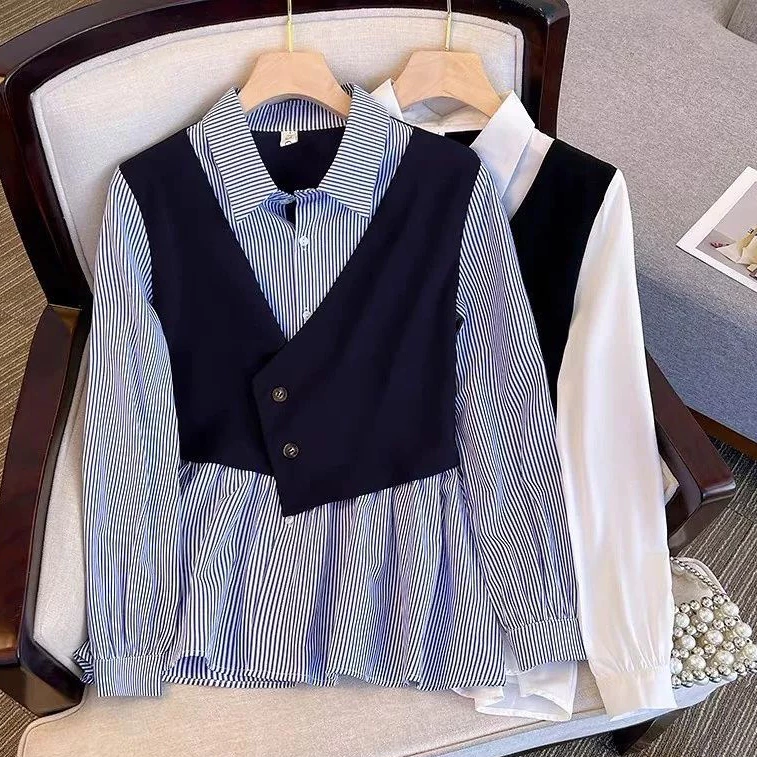 Vallina Outfit - Eliana Top Blouse Hem Vest Plained Stripe Atasan Kemeja Wanita Remaja