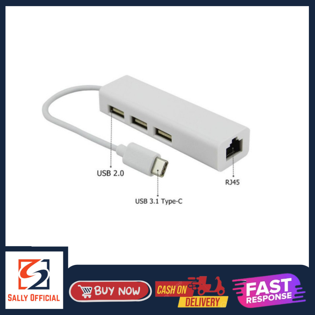 Jual Usb Type C To Lan Adapter With Port Usb Hub Shopee Indonesia