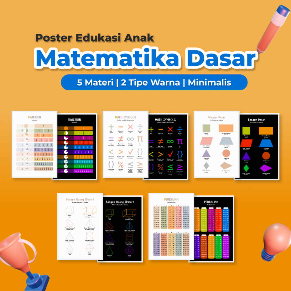 Jual Poster Edukasi Anak Belajar Matematika Dasar A3+ Colorful/High ...