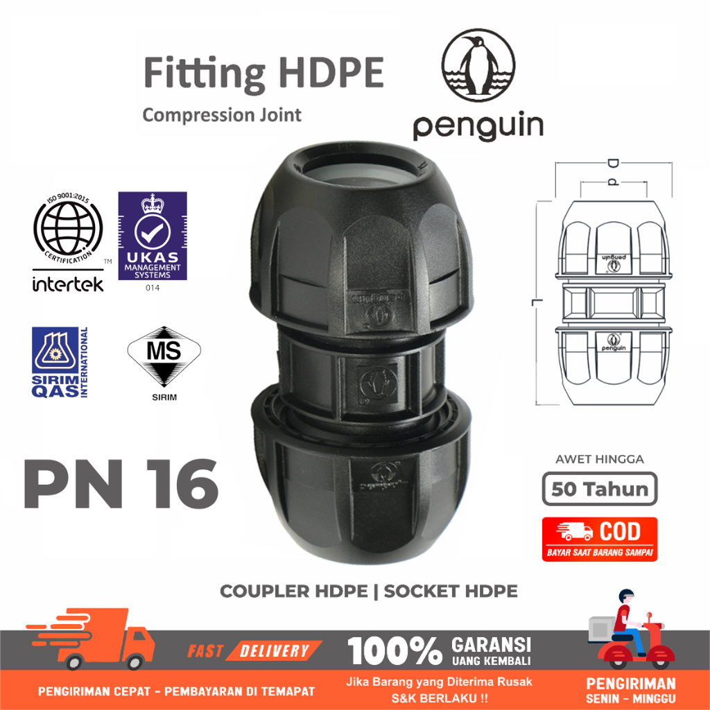 Jual Fitting Pipa HDPE coupler socket 2 inci 63 mm | Shopee Indonesia