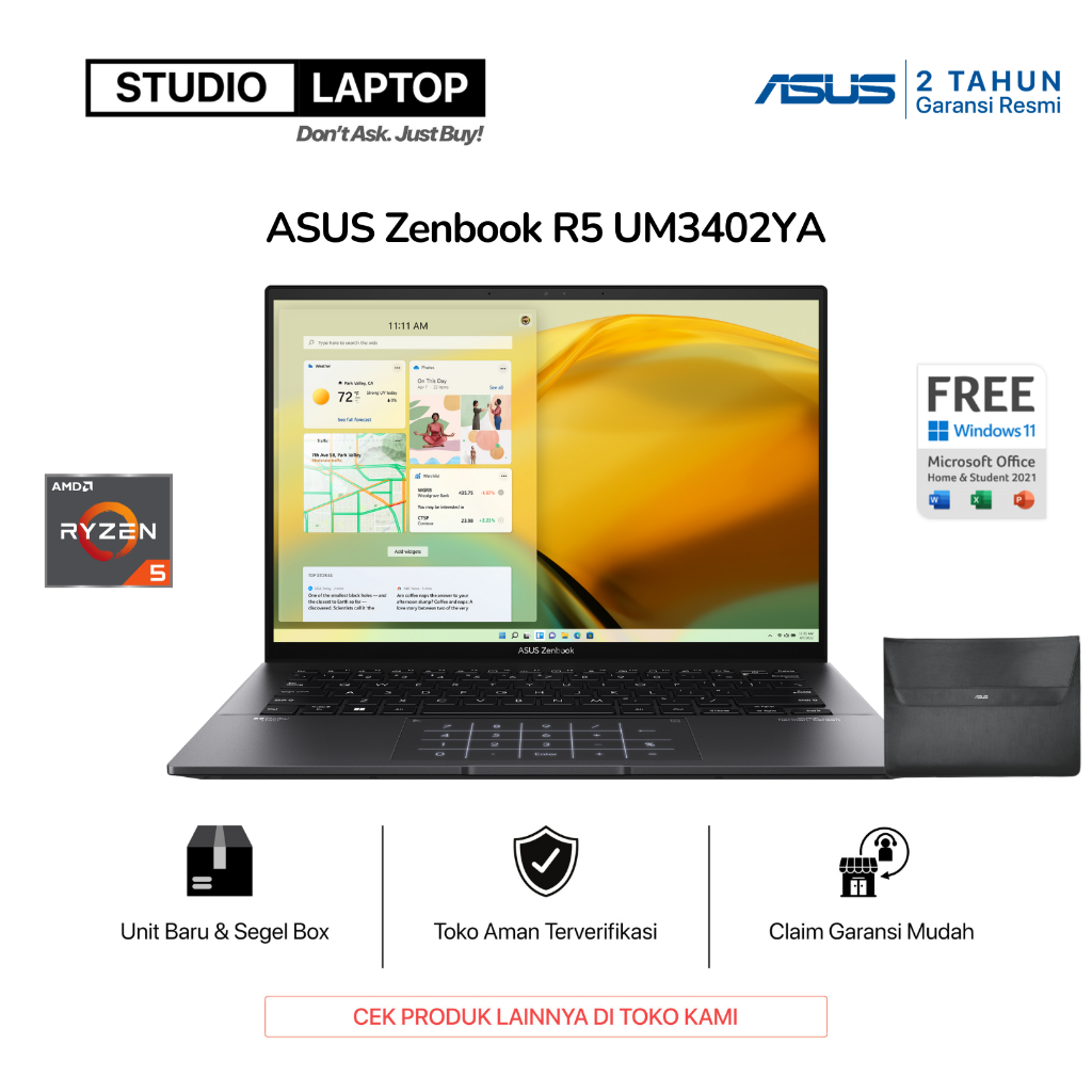 Jual ASUS ZENBOOK R5 UM3402YA Ryzen 5-5625U 8GB 512GB SSD 14
