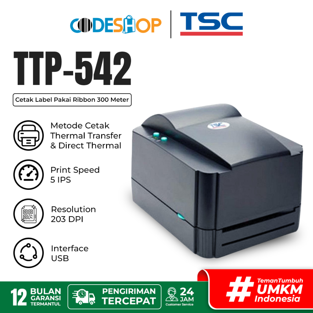 Jual TSC Printer Barcode TTP 542 Cetak Label Resi Harga Asset Warehouse ...