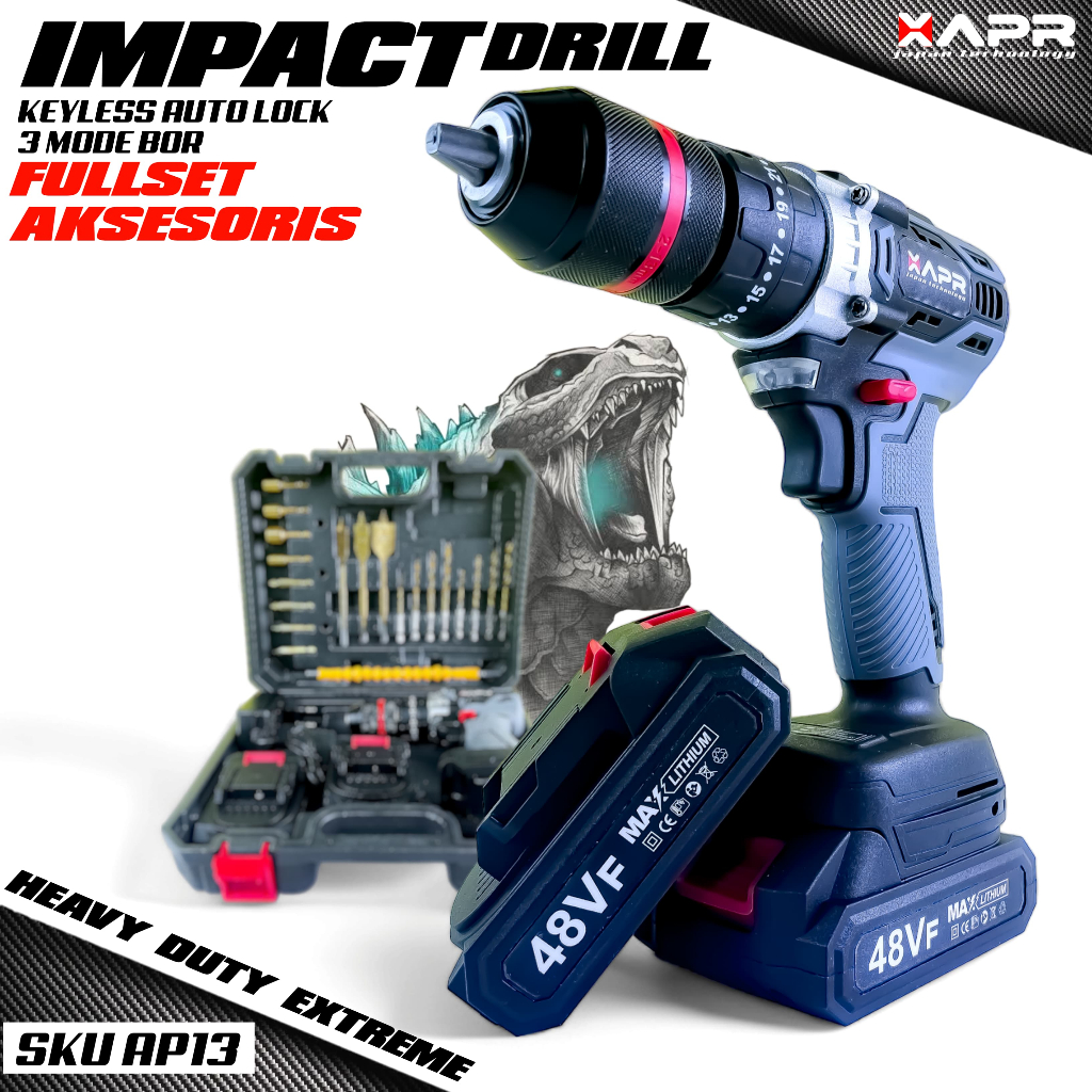 Jual Promo Bor Cordless APR Baterai 48V Brushless Impact Drill Obeng
