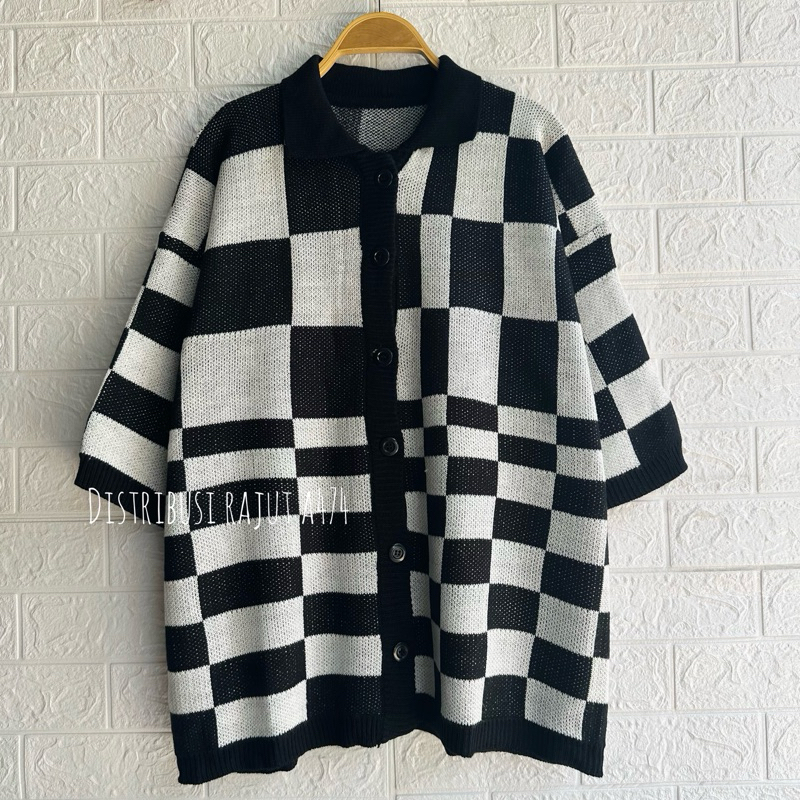 Jual KNITWEAR OUTFIT FUJI CARDIGAN RAJUT MOTIF KOTAK OVERSIZE | Shopee ...