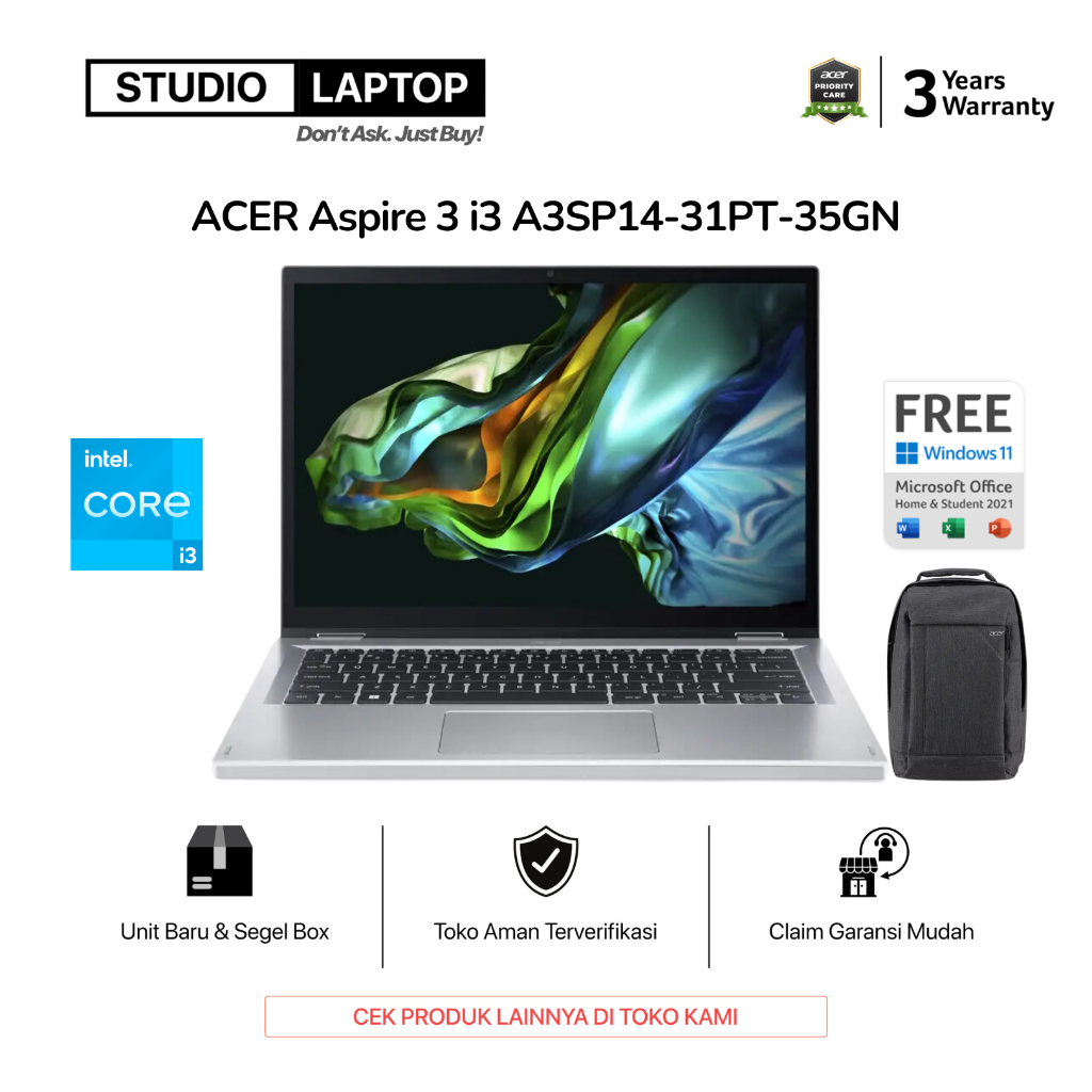 Jual Acer Aspire 3 Spin 14 A3sp14 31pt Core I3 N305 Ram 8gb Ssd 512gb 14 Inch Ips Windows 2615