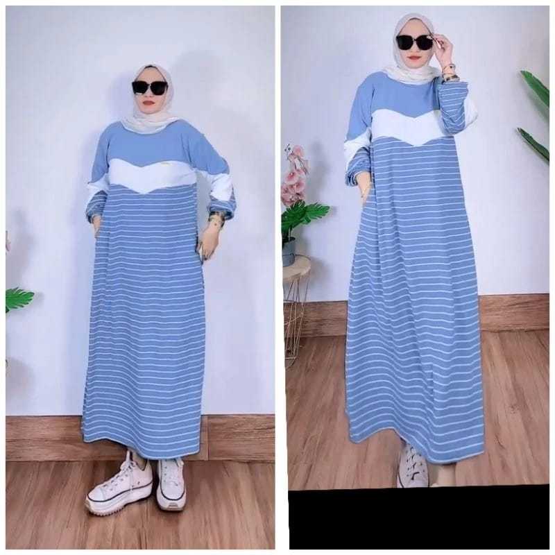 Jual MIDI DRESS KNIT PREMIUM KOMBINASI SALUR KAOS RAJUT | Shopee Indonesia