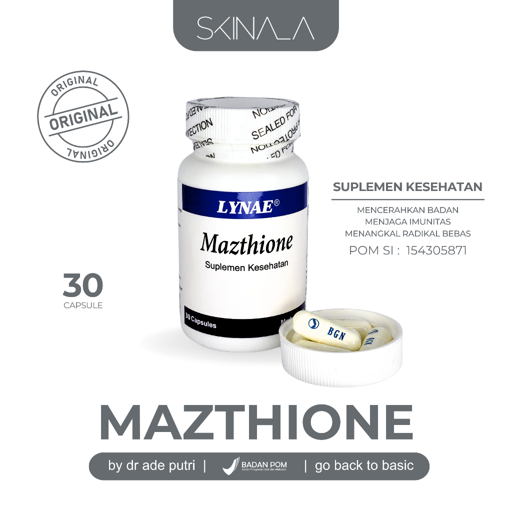 Jual Mazthione Glutathione Lynae KEMASAN 30 Kapsul Gluta Mencerahkan ...