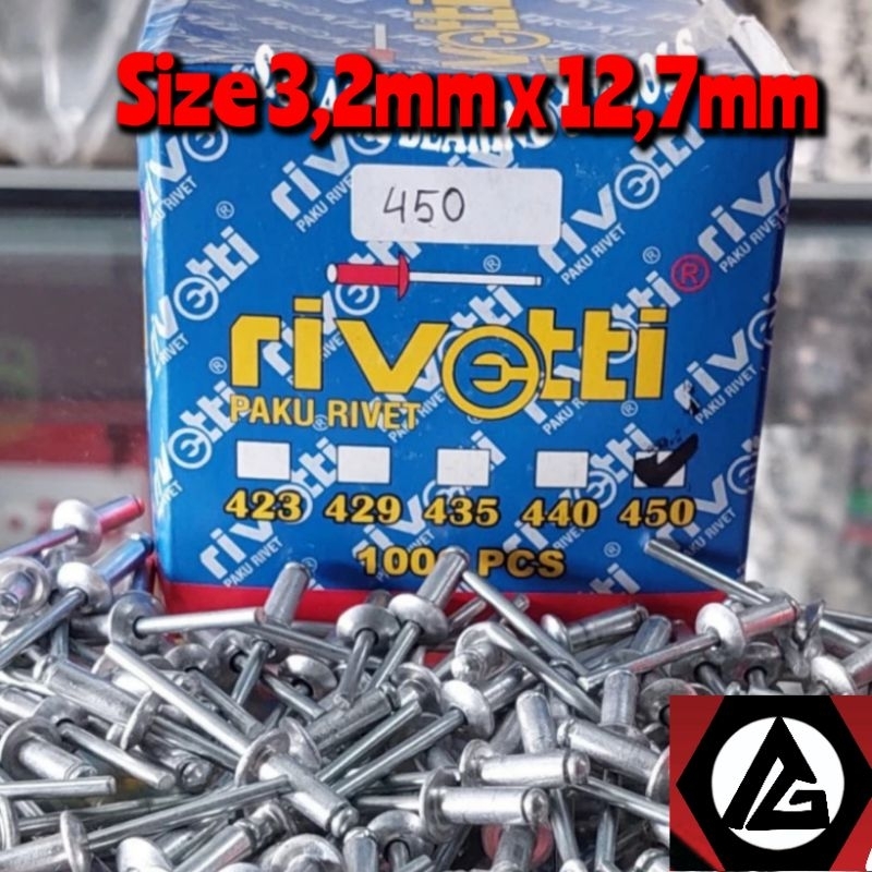Jual [Perkotak] Paku Rivet Rivetti 450 Size 3.2mm x 12,7mm Isi 1000 pcs ...