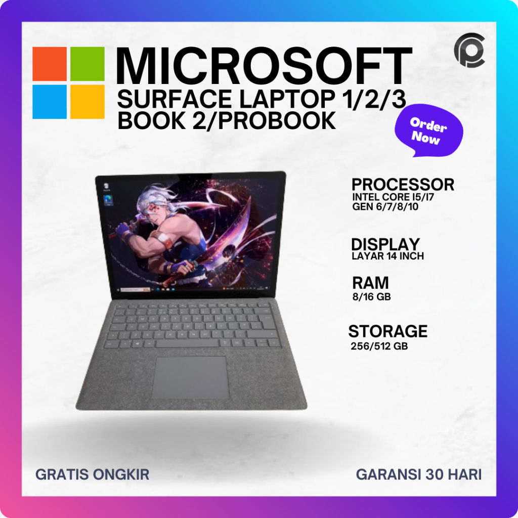 Microsoft Surface Laptop 1 2 3 Intel Core i5 Laptop Kerja Premium Second  Bergaransi Microsoft Surface Laptop 1st