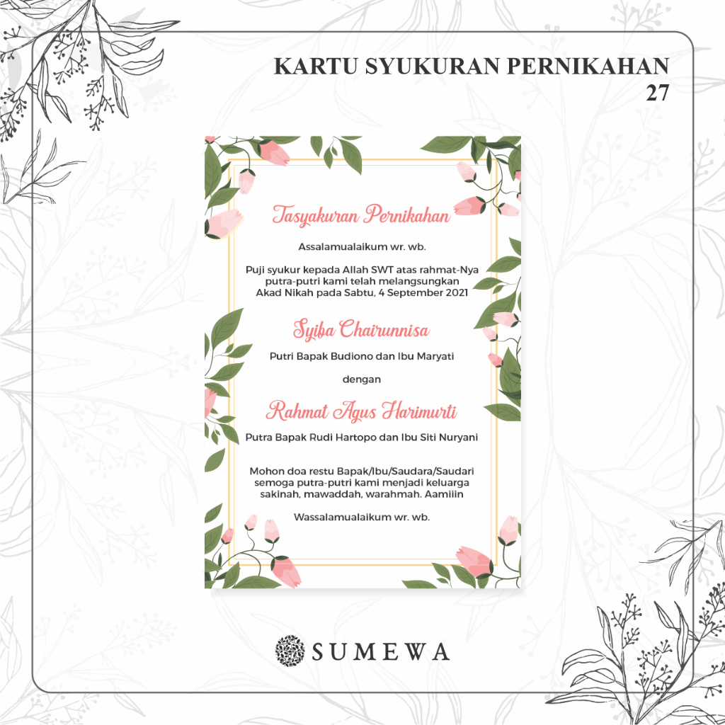 Jual Kartu Ucapan Syukuran Pernikahan / Kartu Tasyakuran Pernikahan